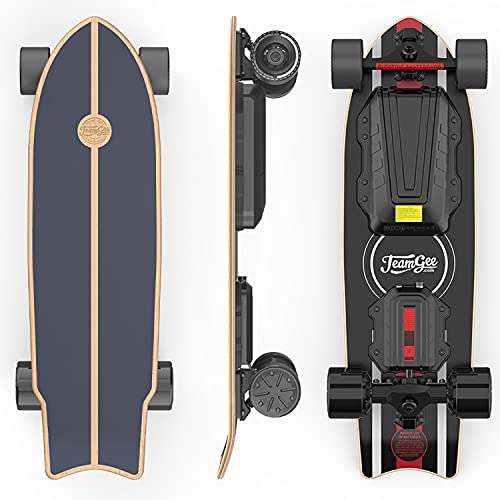 Teamgee H20mini Electric Skateboard with Remote Control Hub Motors 900W Range 18 Miles 22mph Top Speed 4 Speed Adjustment Load up to 286 Lbs 7 Ply Maple Longboard (Black) - Massive Stator Pty Ltd